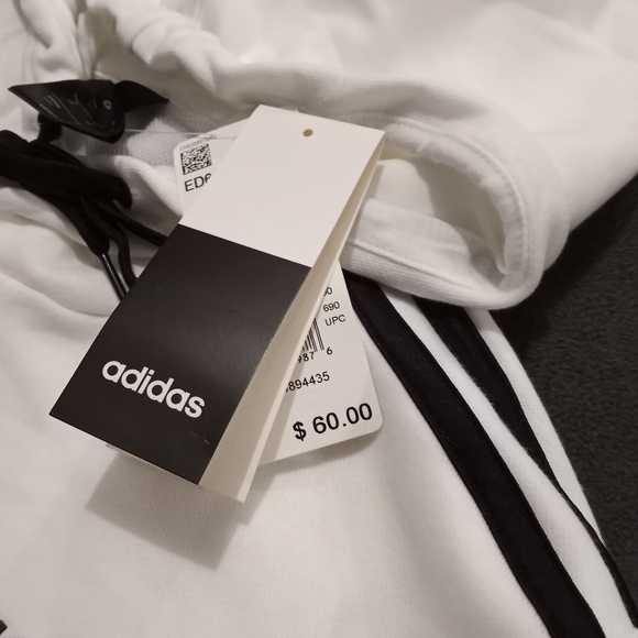 Adidas Hoodie Sweatshirt Mens White 3 Stripes - Picture 5 of 7